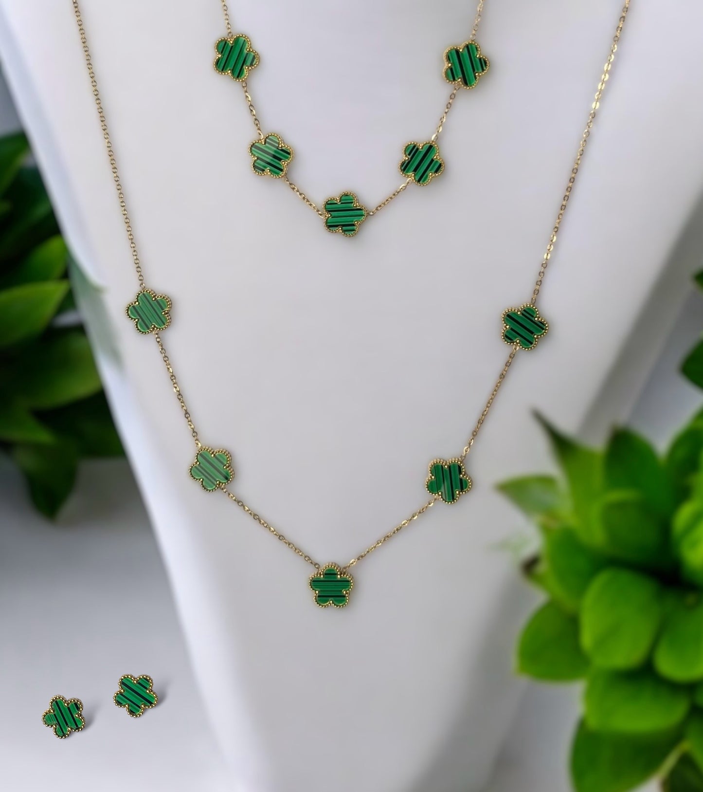 (Green) Al-hambra Set - Necklace, earrings and bracelet