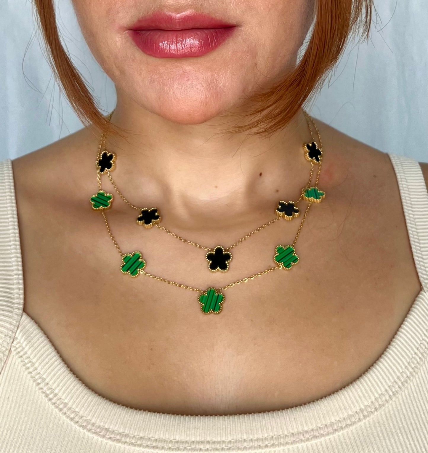 (Green) Al-hambra Set - Necklace, earrings and bracelet