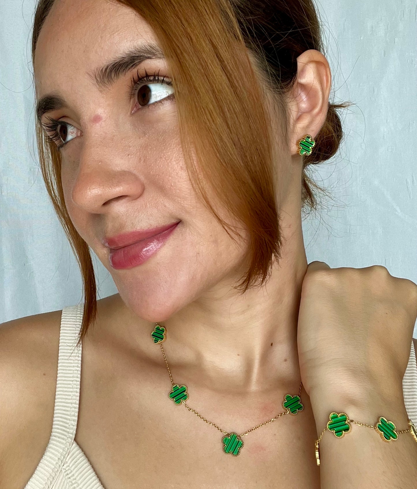 (Green) Al-hambra Set - Necklace, earrings and bracelet